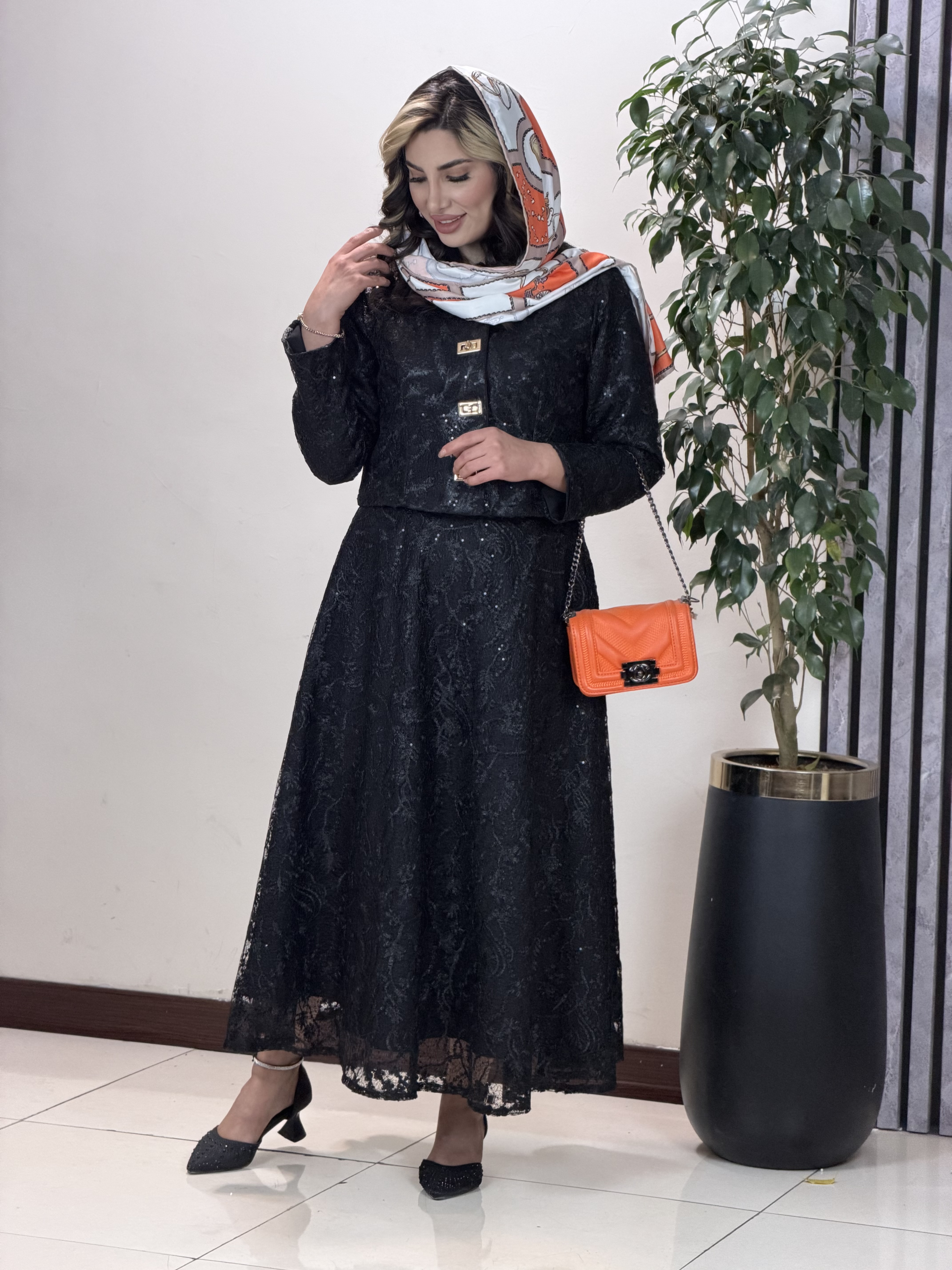 ست کت و دامن گیپور مجلسی زنانه مدل ماهور