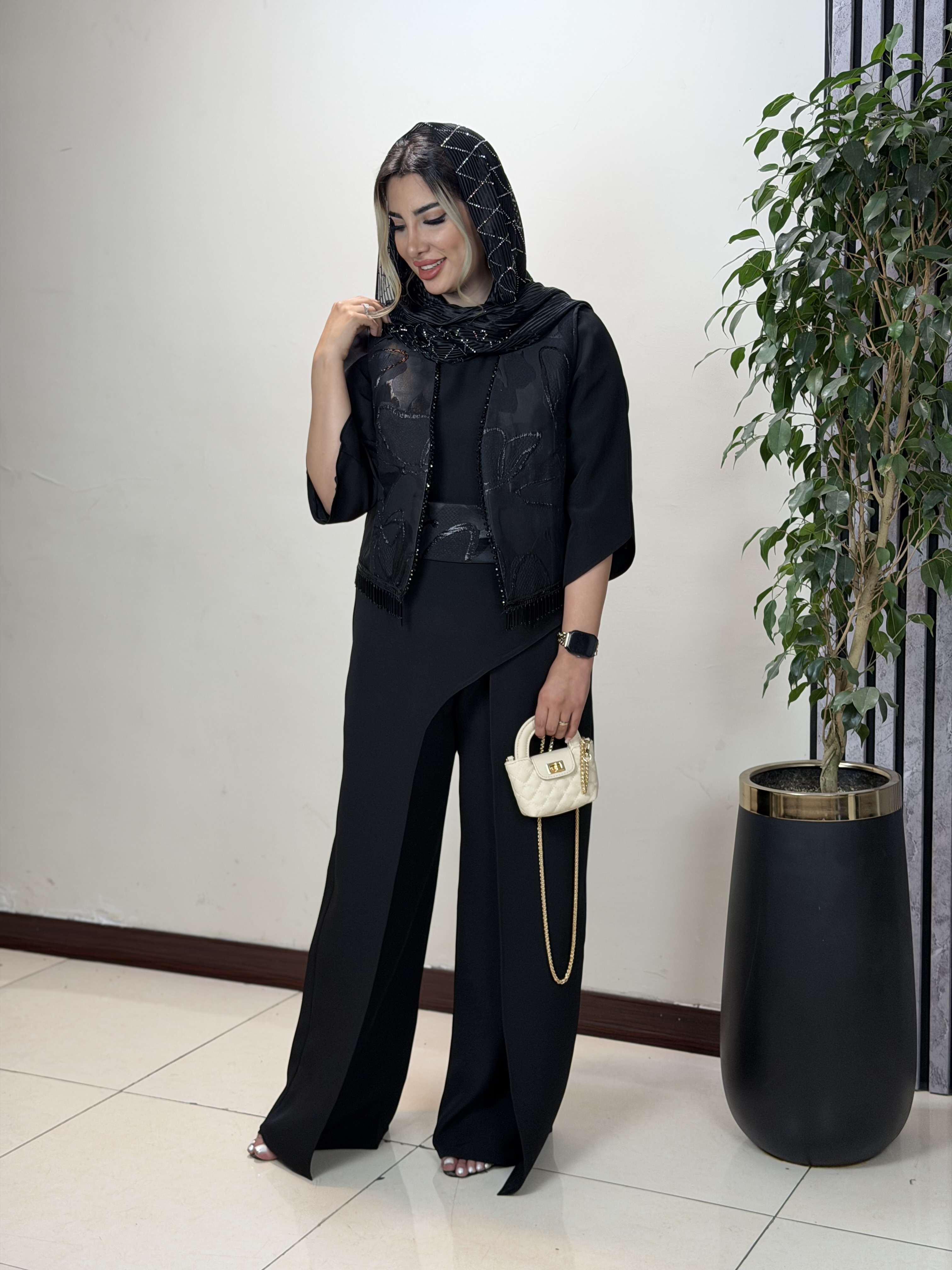 ست اوورال و جلیقه ژاکارد زنانه مدل پیچک