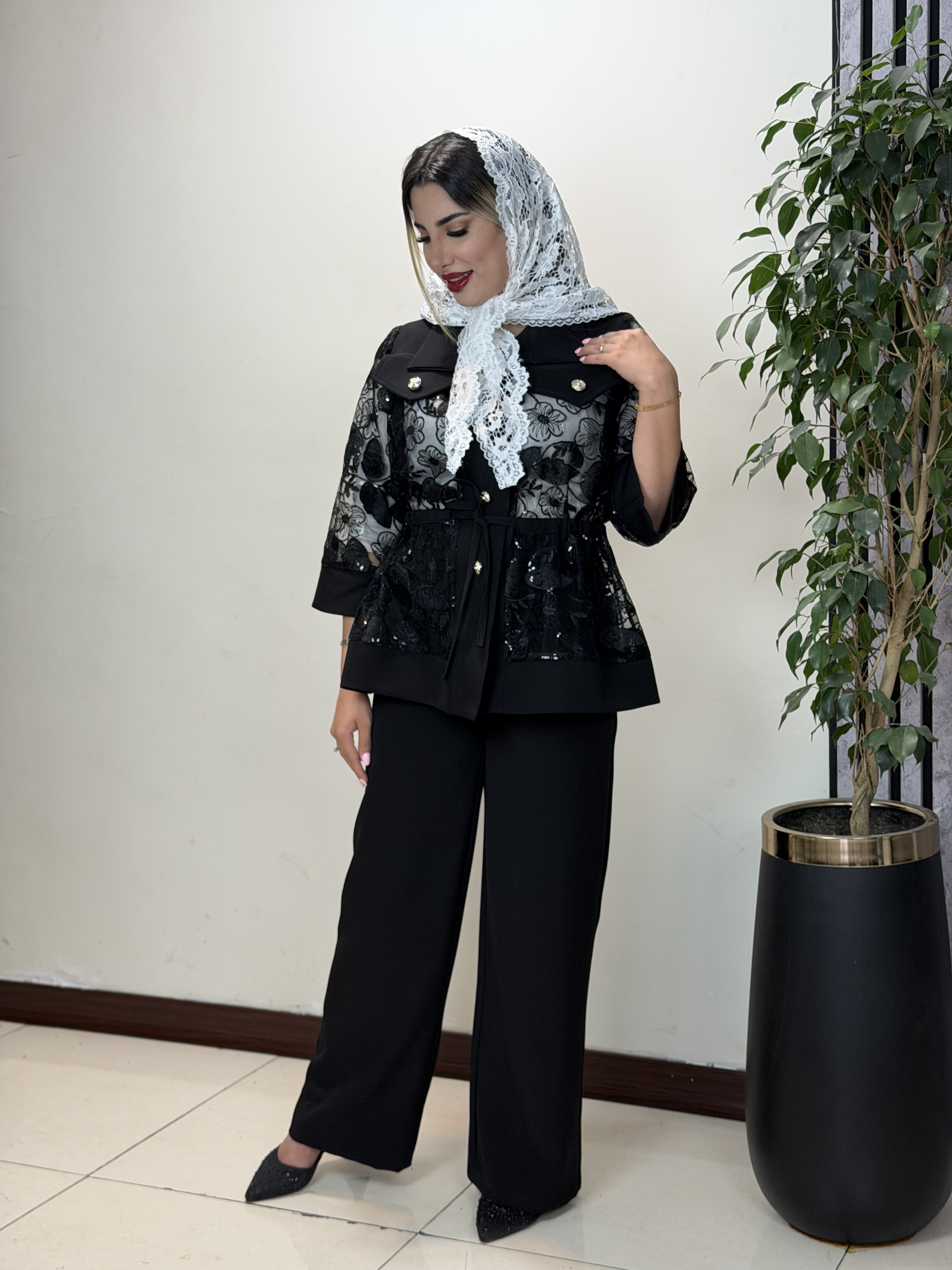 ست مانتو و شلوار توری مجلسی زنانه مدل رز